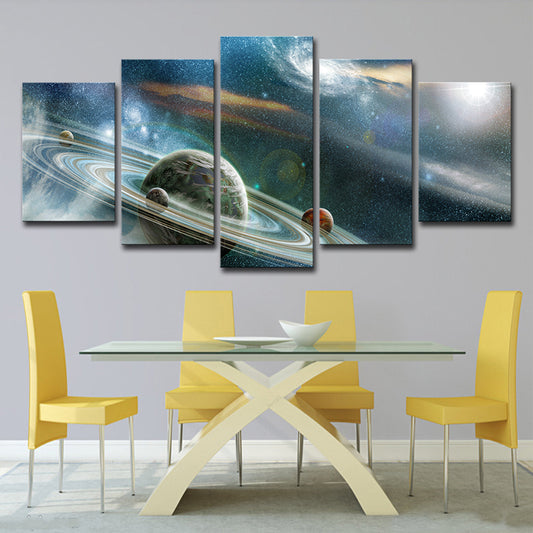 Outer Space Ringed Planet Canvas Science Fiction Multi-Piece Wall Art Print in Blue Clearhalo 'Art Gallery' 'Canvas Art' 'Kids' Arts' 1705412