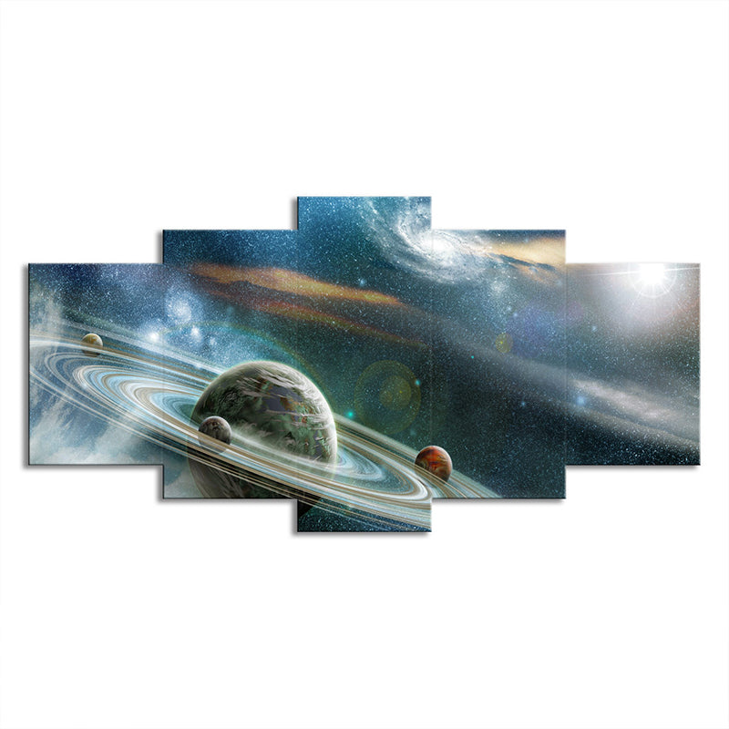 Outer Space Ringed Planet Canvas Science Fiction Multi-Piece Wall Art Print in Blue Clearhalo 'Art Gallery' 'Canvas Art' 'Kids' Arts' 1705413