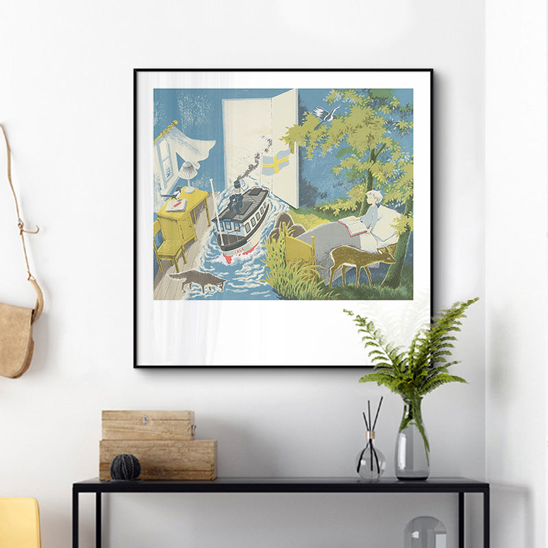 Kids Fantasy Wall Art Blue Flooded Bedroom Drawing Print Canvas for House Interior Blue Clearhalo 'Art Gallery' 'Canvas Art' 'Kids' Arts' 1705417