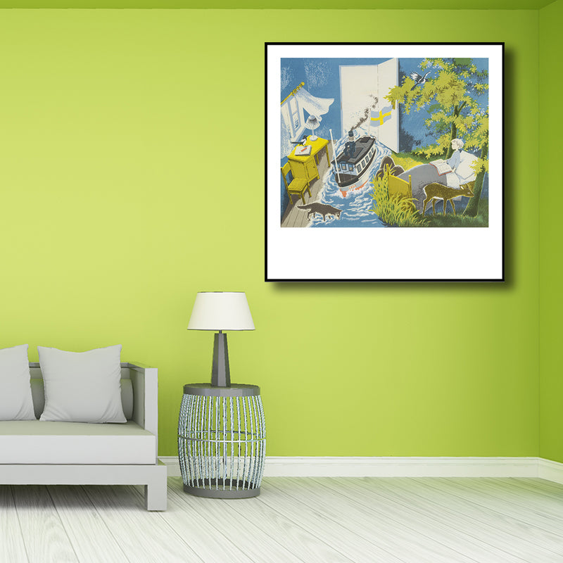 Kids Fantasy Wall Art Blue Flooded Bedroom Drawing Print Canvas for House Interior Clearhalo 'Art Gallery' 'Canvas Art' 'Kids' Arts' 1705418