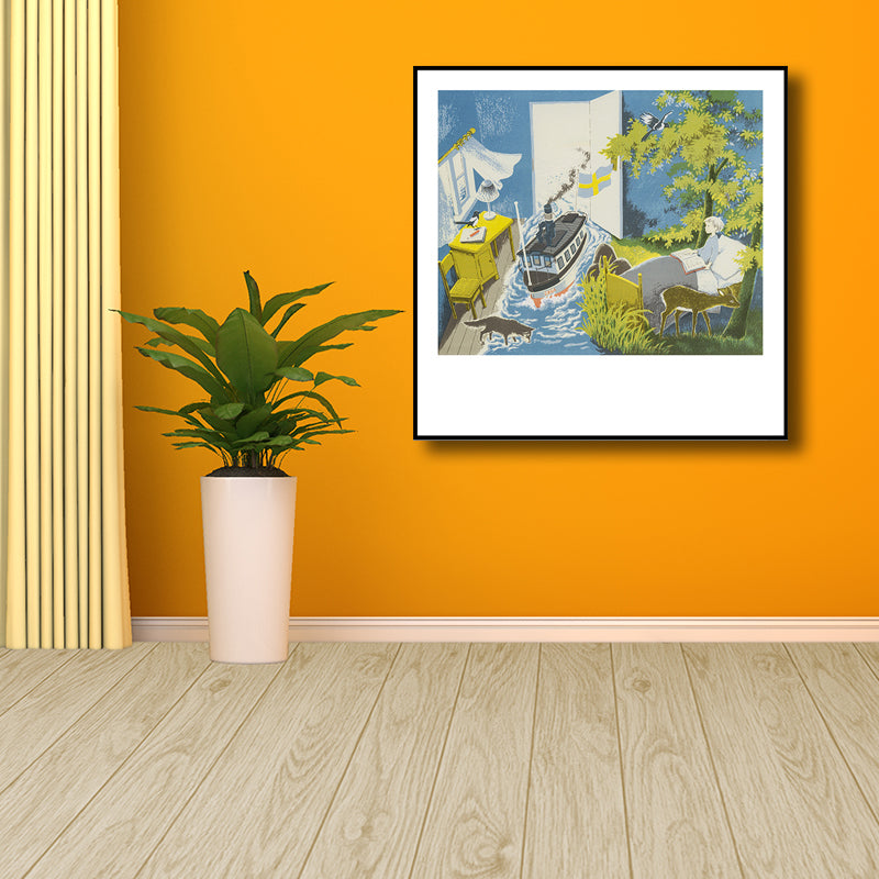 Kids Fantasy Wall Art Blue Flooded Bedroom Drawing Print Canvas for House Interior Clearhalo 'Art Gallery' 'Canvas Art' 'Kids' Arts' 1705419