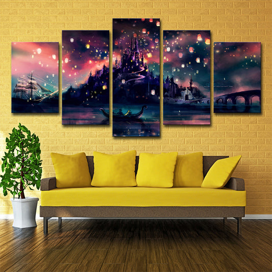 Hogwarts Castle Canvas Art Kids Beautiful Night Scenery Wall Decor in Red for Bedroom Red Clearhalo 'Art Gallery' 'Canvas Art' 'Kids' Arts' 1705424