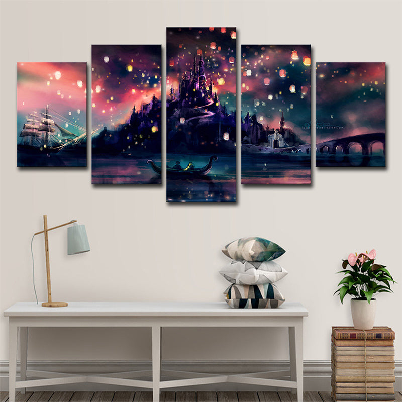 Hogwarts Castle Canvas Art Kids Beautiful Night Scenery Wall Decor in Red for Bedroom Clearhalo 'Art Gallery' 'Canvas Art' 'Kids' Arts' 1705425
