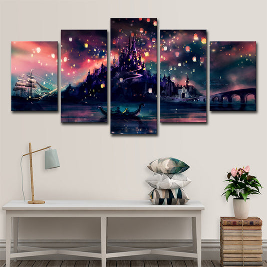 Hogwarts Castle Canvas Art Kids Beautiful Night Scenery Wall Decor in Red for Bedroom Clearhalo 'Art Gallery' 'Canvas Art' 'Kids' Arts' 1705425