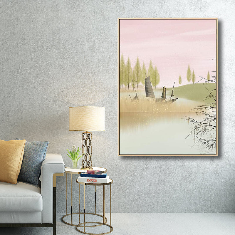 Country Style Forest Landscape Painting Pastel Color Girls Bedroom Wall Art Decor Pink Clearhalo 'Art Gallery' 'Canvas Art' 'Country Art Gallery' 'French Country' 'Rustic' Arts' 1705442