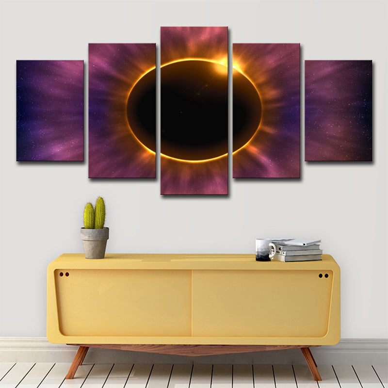 Purple Solar Eclipse Wall Art Astronomy Fictional Multi-Piece Canvas Print for Home Purple Clearhalo 'Art Gallery' 'Canvas Art' 'Kids' Arts' 1705446