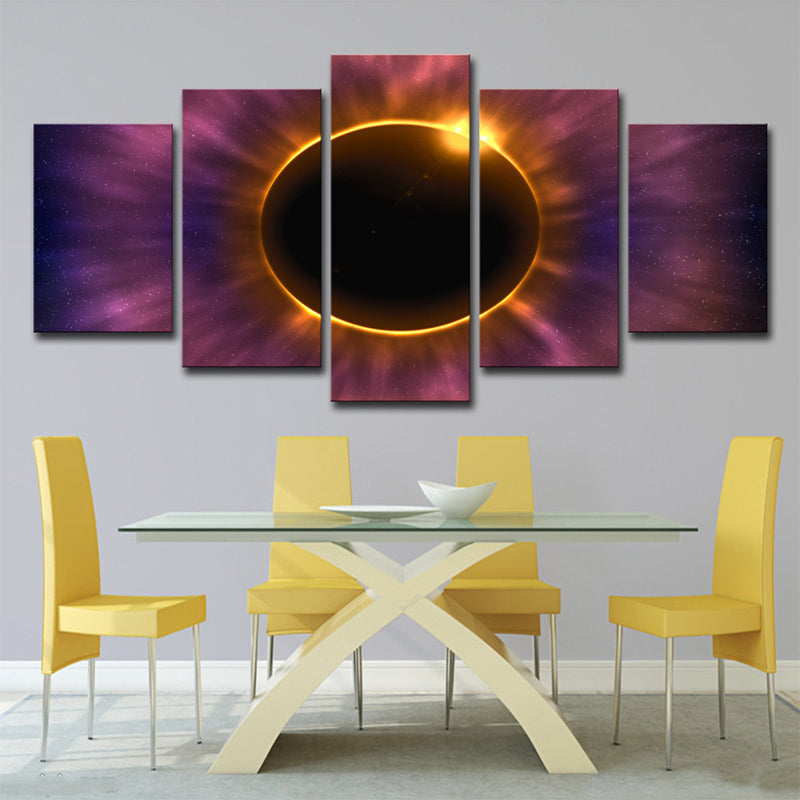 Purple Solar Eclipse Wall Art Astronomy Fictional Multi-Piece Canvas Print for Home Clearhalo 'Art Gallery' 'Canvas Art' 'Kids' Arts' 1705447