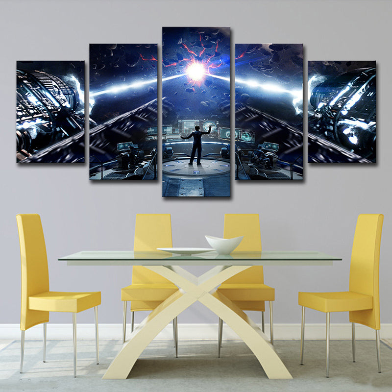 Sci-Fi Enders Game Art Print Canvas Multi-Piece Blue Wall Decor for Child Bedroom Clearhalo 'Art Gallery' 'Canvas Art' 'Kids' Arts' 1705455