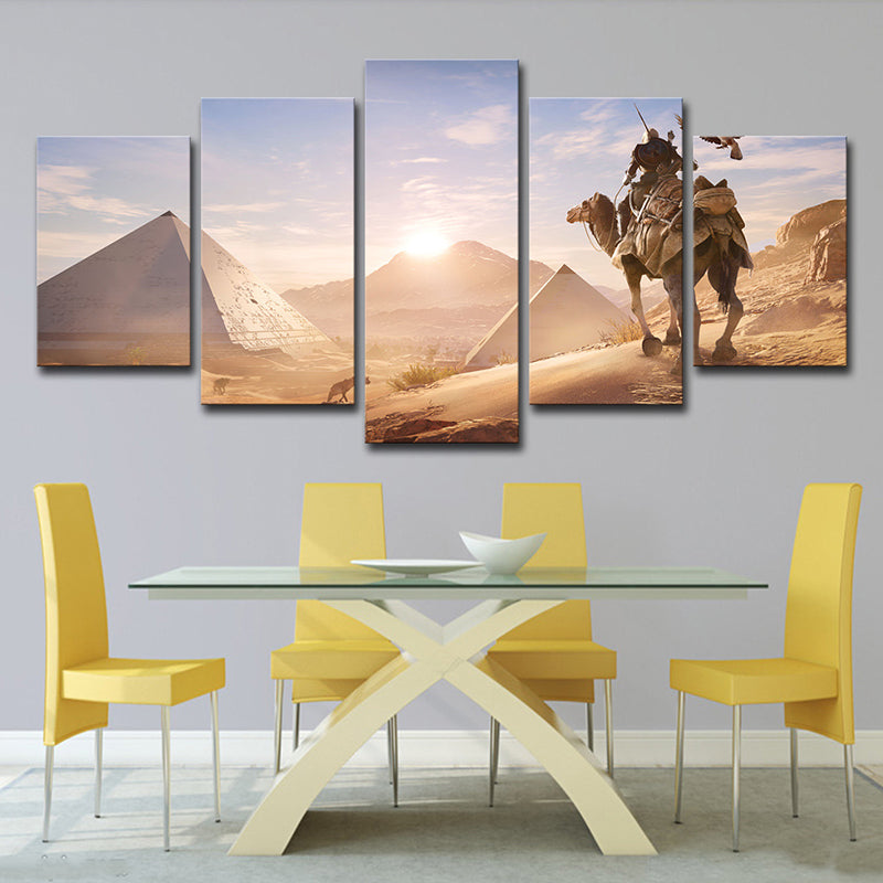 Assassins Creed Desert Scene Canvas Art Kids Multi-Piece Wall Decor in Yellow for Room Clearhalo 'Art Gallery' 'Canvas Art' 'Kids' Arts' 1705491
