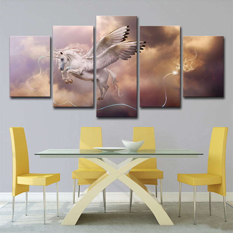 Modern Fantasy Unicorn Wall Art Brown Multi-Piece Canvas Print for Bedroom Clearhalo 'Art Gallery' 'Canvas Art' 'Kids' Arts' 1705529