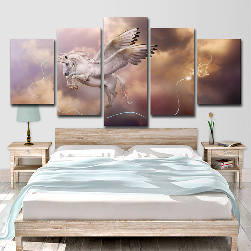 Modern Fantasy Unicorn Wall Art Brown Multi-Piece Canvas Print for Bedroom Clearhalo 'Art Gallery' 'Canvas Art' 'Kids' Arts' 1705530