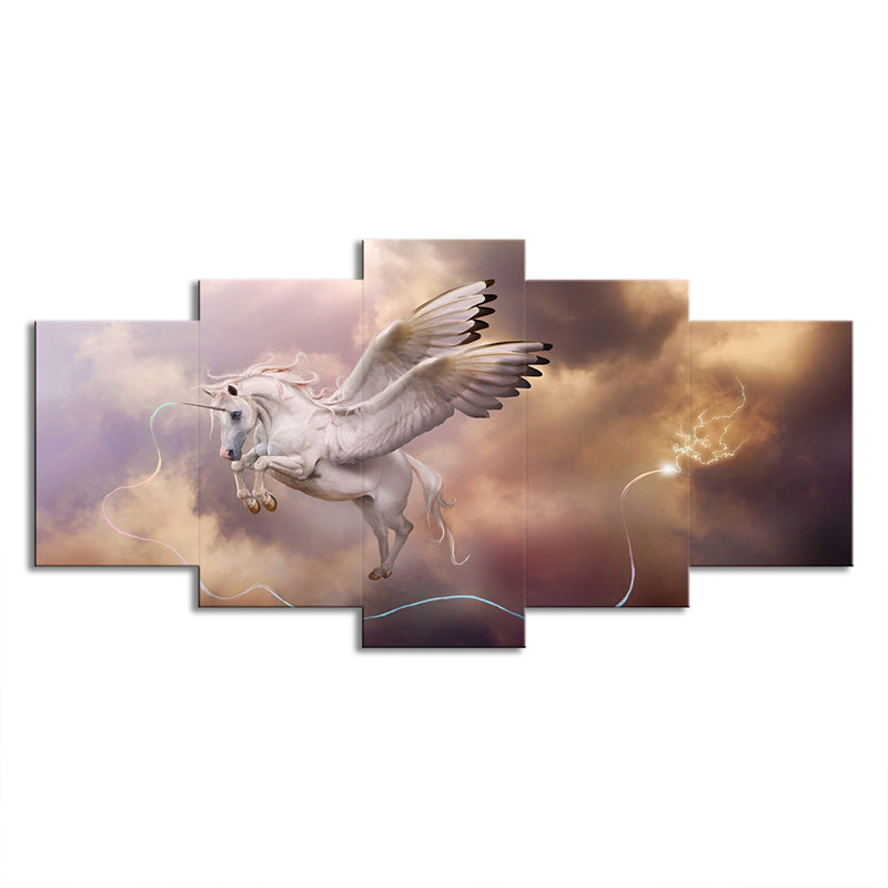 Modern Fantasy Unicorn Wall Art Brown Multi-Piece Canvas Print for Bedroom Clearhalo 'Art Gallery' 'Canvas Art' 'Kids' Arts' 1705531