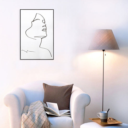 Girl Line Drawing Wall Art Minimalism Canvas Print Wall Decoration in White for Bedroom White Clearhalo 'Art Gallery' 'Canvas Art' 'Contemporary Art Gallery' 'Contemporary Art' 'Minimalism' 'Minimalist Art Gallery' 'Scandinavian' Arts' 1705535