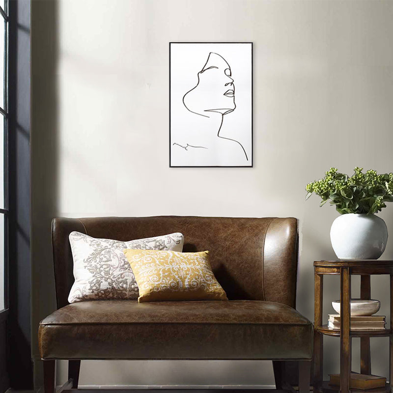 Girl Line Drawing Wall Art Minimalism Canvas Print Wall Decoration in White for Bedroom Clearhalo 'Art Gallery' 'Canvas Art' 'Contemporary Art Gallery' 'Contemporary Art' 'Minimalism' 'Minimalist Art Gallery' 'Scandinavian' Arts' 1705537