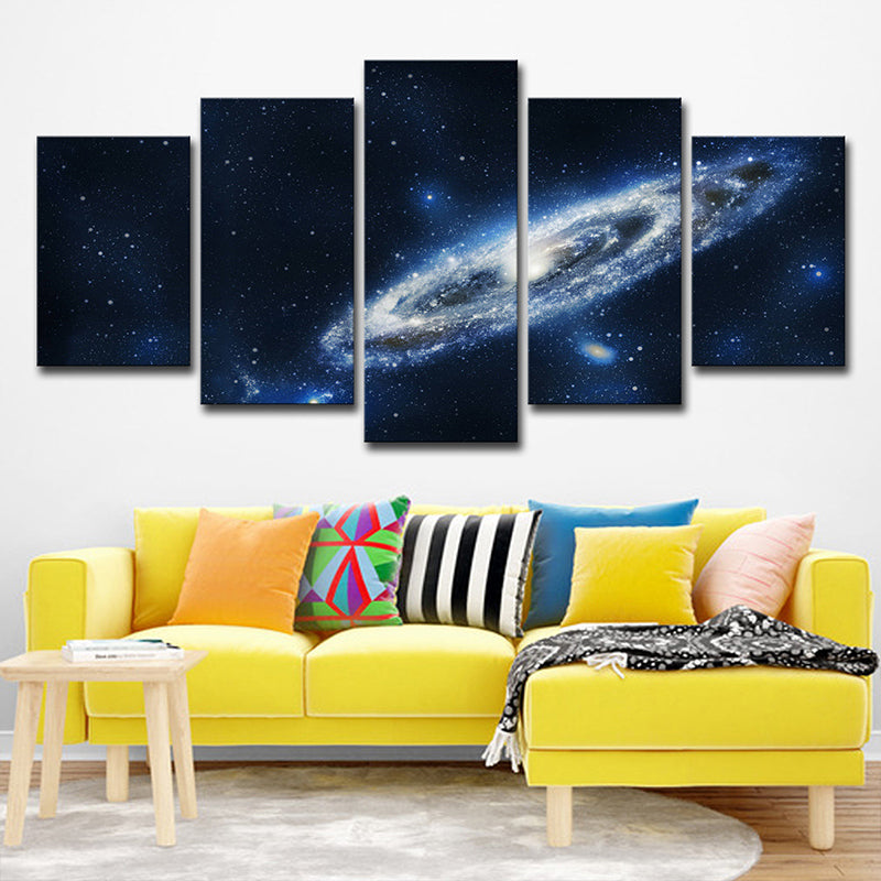 Sci-Fi Milky Way Galaxy Art Print Canvas Multi-Piece Dark Blue Wall Decor for Home Clearhalo 'Art Gallery' 'Canvas Art' 'Kids' Arts' 1705542