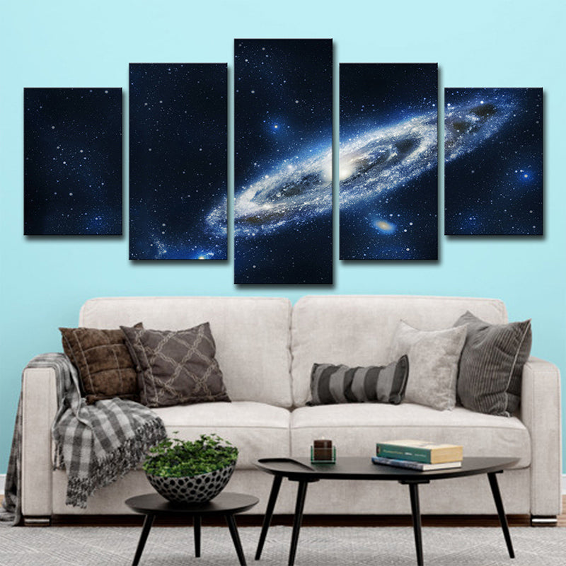 Sci-Fi Milky Way Galaxy Art Print Canvas Multi-Piece Dark Blue Wall Decor for Home Clearhalo 'Art Gallery' 'Canvas Art' 'Kids' Arts' 1705543