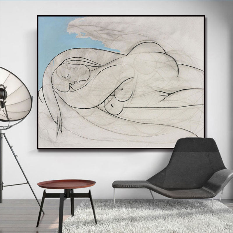Picasso Line Sketch Woman Canvas White Minimalist Wall Art for Living Room White Clearhalo 'Art Gallery' 'Canvas Art' 'Contemporary Art Gallery' 'Contemporary Art' 'Minimalism' 'Minimalist Art Gallery' 'Scandinavian' Arts' 1705548