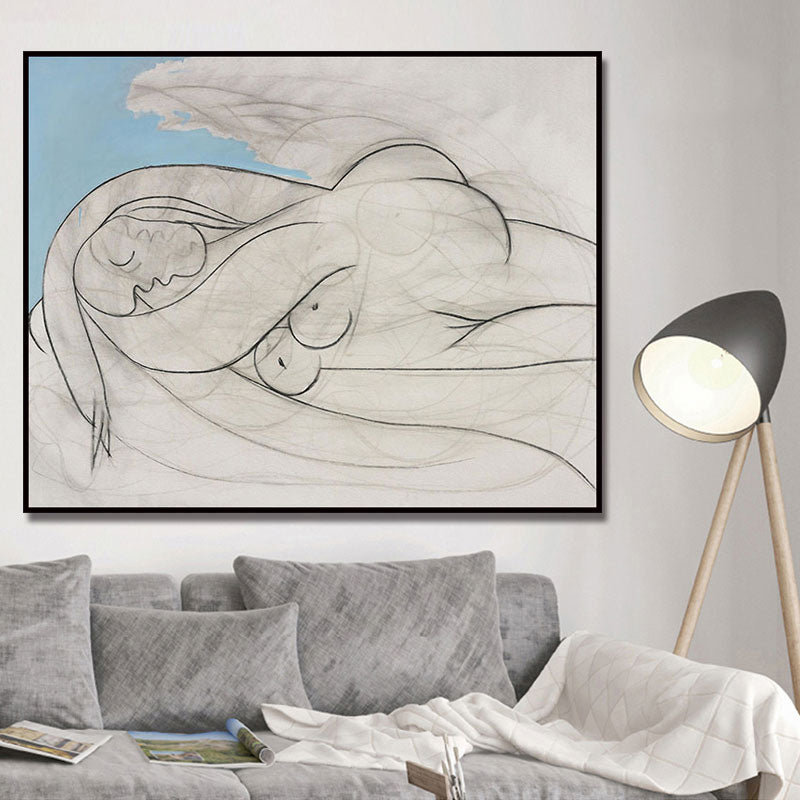 Picasso Line Sketch Woman Canvas White Minimalist Wall Art for Living Room Clearhalo 'Art Gallery' 'Canvas Art' 'Contemporary Art Gallery' 'Contemporary Art' 'Minimalism' 'Minimalist Art Gallery' 'Scandinavian' Arts' 1705549