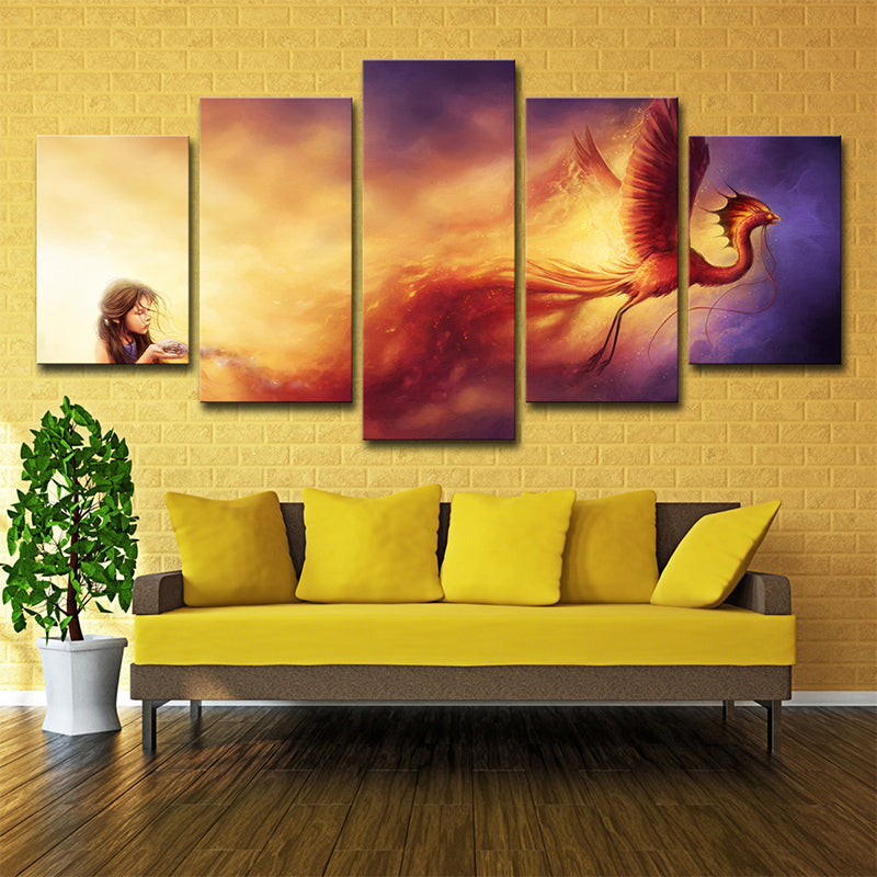 Phoenix Nirvana Canvas Art Kids Style Multi-Piece Girls Bedroom Wall Decor in Yellow Yellow Clearhalo 'Art Gallery' 'Canvas Art' 'Kids' Arts' 1705555