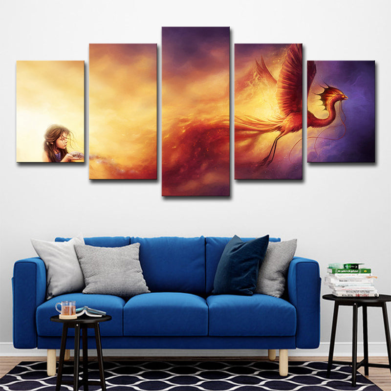 Phoenix Nirvana Canvas Art Kids Style Multi-Piece Girls Bedroom Wall Decor in Yellow Clearhalo 'Art Gallery' 'Canvas Art' 'Kids' Arts' 1705556