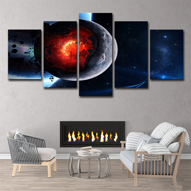 Planet Canvas Wall Art Multi-Piece Science Fiction House Interior Wall Decor in Blue Blue Clearhalo 'Art Gallery' 'Canvas Art' 'Kids' Arts' 1705597