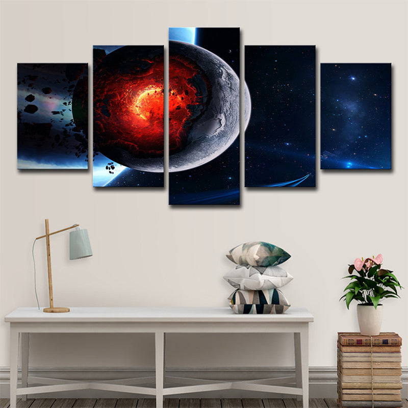 Planet Canvas Wall Art Multi-Piece Science Fiction House Interior Wall Decor in Blue Clearhalo 'Art Gallery' 'Canvas Art' 'Kids' Arts' 1705598