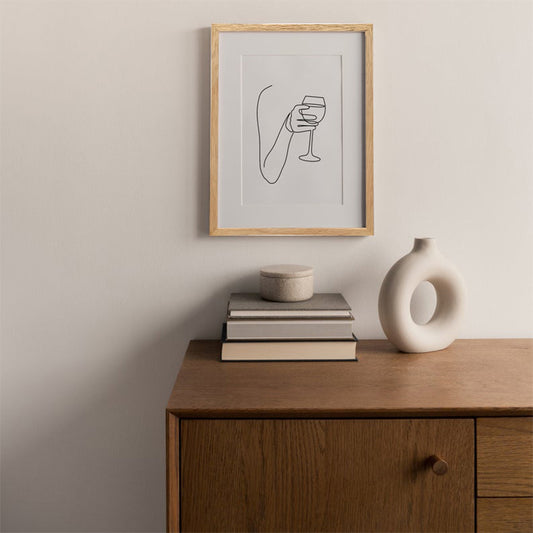 Canvas White Art Print Minimalistic Hand with Wine Glass Line Drawing Wall Decor White Clearhalo 'Art Gallery' 'Canvas Art' 'Contemporary Art Gallery' 'Contemporary Art' 'Minimalism' 'Minimalist Art Gallery' 'Scandinavian' Arts' 1705604