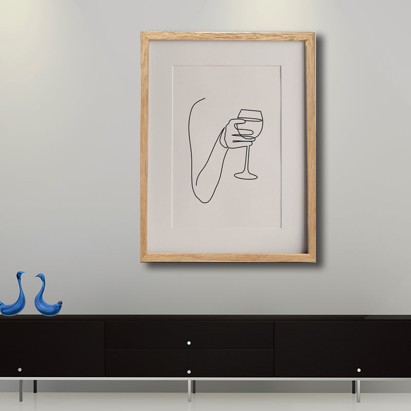 Canvas White Art Print Minimalistic Hand with Wine Glass Line Drawing Wall Decor Clearhalo 'Art Gallery' 'Canvas Art' 'Contemporary Art Gallery' 'Contemporary Art' 'Minimalism' 'Minimalist Art Gallery' 'Scandinavian' Arts' 1705605