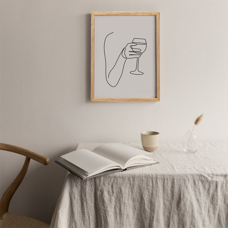 Canvas White Art Print Minimalistic Hand with Wine Glass Line Drawing Wall Decor Clearhalo 'Art Gallery' 'Canvas Art' 'Contemporary Art Gallery' 'Contemporary Art' 'Minimalism' 'Minimalist Art Gallery' 'Scandinavian' Arts' 1705606