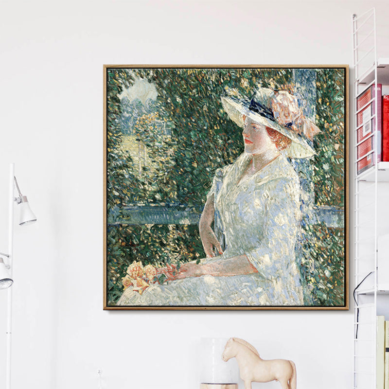 Lady Wall Art Decor Soft Color Vintage Square Canvas Print for Dining Room, Multiple Sizes Green Clearhalo 'Arts' 'Canvas Art' 1705638