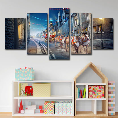 Kids Christmas Santa Canvas Print Blue Multi-Piece Wall Art for House Interior Blue Clearhalo 'Art Gallery' 'Canvas Art' 'Kids' Arts' 1705642