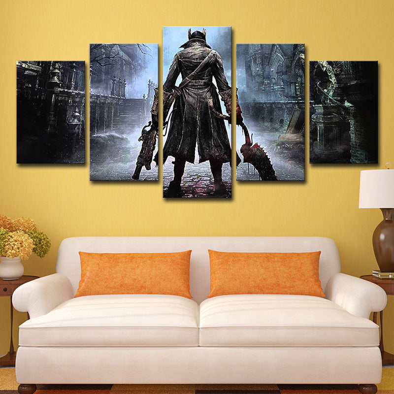 Hunter Game Scene Canvas Print Multi-Piece Kids Style Bedroom Wall Art Decor in Blue Blue Clearhalo 'Art Gallery' 'Canvas Art' 'Kids' Arts' 1705649