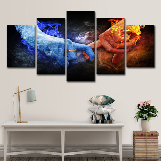 Canvas Multi-Piece Art Print Modern Hands of Ice and Fire Wall Decor in Blue-Orange Blue Clearhalo 'Art Gallery' 'Canvas Art' 'Contemporary Art Gallery' 'Modern' Arts' 1705656