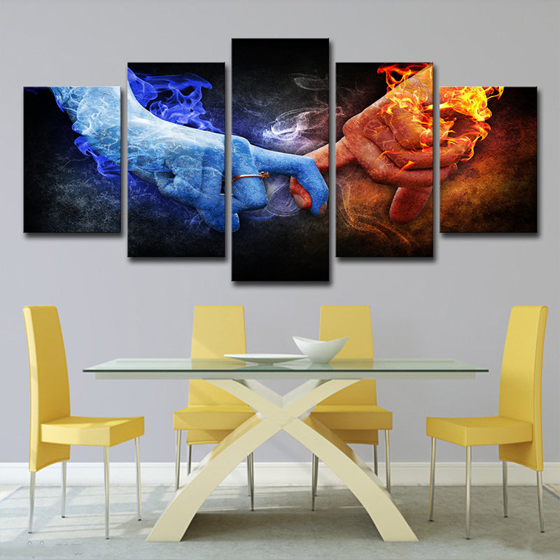 Canvas Multi-Piece Art Print Modern Hands of Ice and Fire Wall Decor in Blue-Orange Clearhalo 'Art Gallery' 'Canvas Art' 'Contemporary Art Gallery' 'Modern' Arts' 1705657