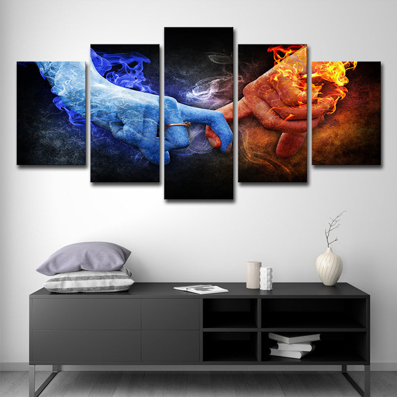 Canvas Multi-Piece Art Print Modern Hands of Ice and Fire Wall Decor in Blue-Orange Clearhalo 'Art Gallery' 'Canvas Art' 'Contemporary Art Gallery' 'Modern' Arts' 1705658