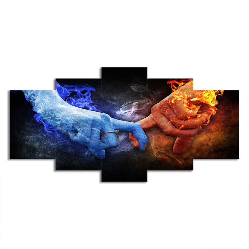 Canvas Multi-Piece Art Print Modern Hands of Ice and Fire Wall Decor in Blue-Orange Clearhalo 'Art Gallery' 'Canvas Art' 'Contemporary Art Gallery' 'Modern' Arts' 1705659