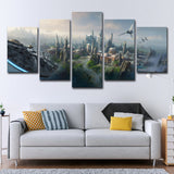 Blue Star War Scene Canvas Art Cityscape Futuristic Multi-Piece Wall Decor for Home Clearhalo 'Art Gallery' 'Canvas Art' 'Kids' Arts' 1705664