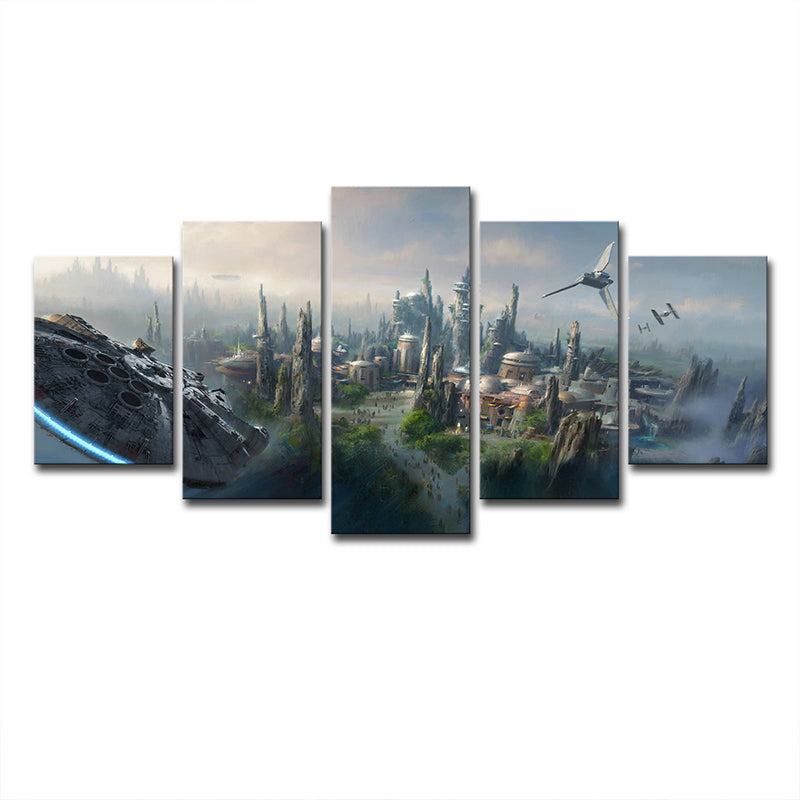 Blue Star War Scene Canvas Art Cityscape Futuristic Multi-Piece Wall Decor for Home Clearhalo 'Art Gallery' 'Canvas Art' 'Kids' Arts' 1705666