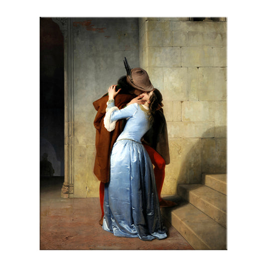 Kissing Couple Canvas Wall Art Rustic Textured Painting in Blue (Multiple Size Options) Clearhalo 'Arts' 'Canvas Art' 1705696