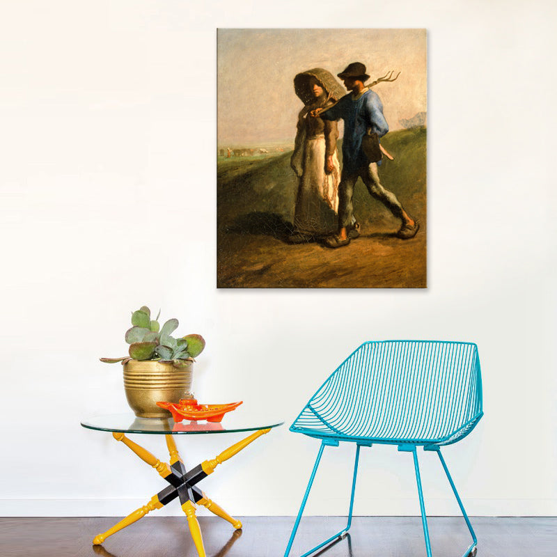 Brown Vintage Canvas Couple in the Field Art Print for Study Room, Multiple Size Options Brown Clearhalo 'Arts' 'Canvas Art' 1705700