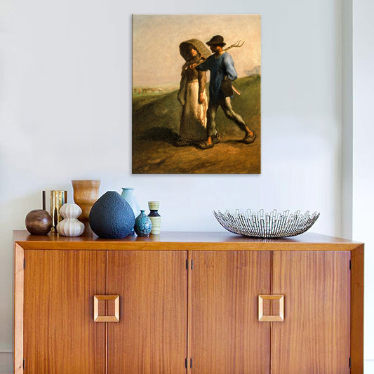 Brown Vintage Canvas Couple in the Field Art Print for Study Room, Multiple Size Options Clearhalo 'Arts' 'Canvas Art' 1705701