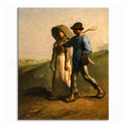 Brown Vintage Canvas Couple in the Field Art Print for Study Room, Multiple Size Options Clearhalo 'Arts' 'Canvas Art' 1705703