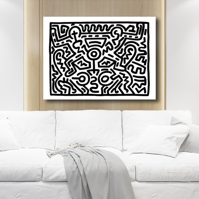 Funny Figure Drawing Wall Art for Living Room Abstract Canvas Print in Black-White White Design 4 Clearhalo 'Art Gallery' 'Canvas Art' 'Contemporary Art Gallery' 'Contemporary Art' 'Minimalism' 'Minimalist Art Gallery' 'Scandinavian' Arts' 1705714