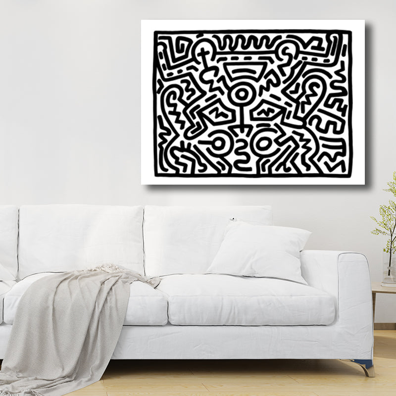 Funny Figure Drawing Wall Art for Living Room Abstract Canvas Print in Black-White Clearhalo 'Art Gallery' 'Canvas Art' 'Contemporary Art Gallery' 'Contemporary Art' 'Minimalism' 'Minimalist Art Gallery' 'Scandinavian' Arts' 1705715