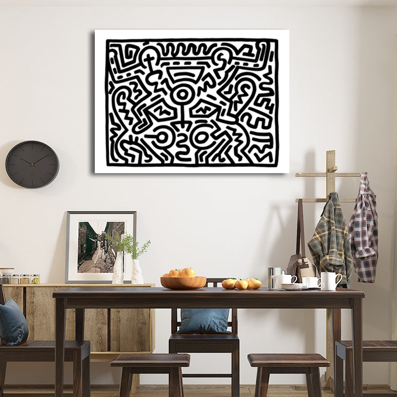 Funny Figure Drawing Wall Art for Living Room Abstract Canvas Print in Black-White Clearhalo 'Art Gallery' 'Canvas Art' 'Contemporary Art Gallery' 'Contemporary Art' 'Minimalism' 'Minimalist Art Gallery' 'Scandinavian' Arts' 1705716
