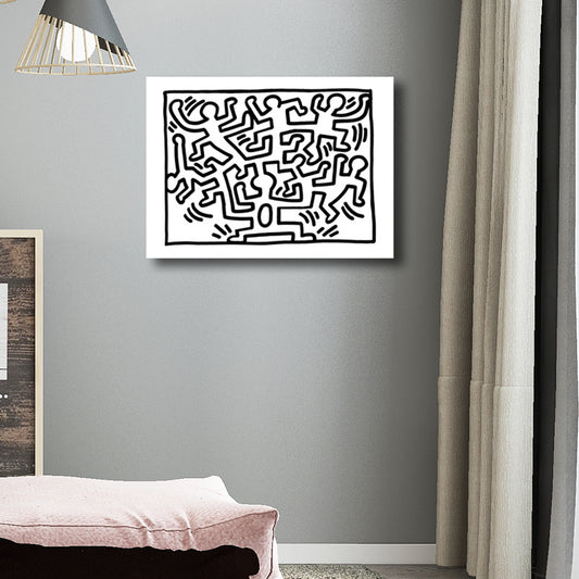 Funny Figure Drawing Wall Art for Living Room Abstract Canvas Print in Black-White White Design 1 Clearhalo 'Art Gallery' 'Canvas Art' 'Contemporary Art Gallery' 'Contemporary Art' 'Minimalism' 'Minimalist Art Gallery' 'Scandinavian' Arts' 1705725