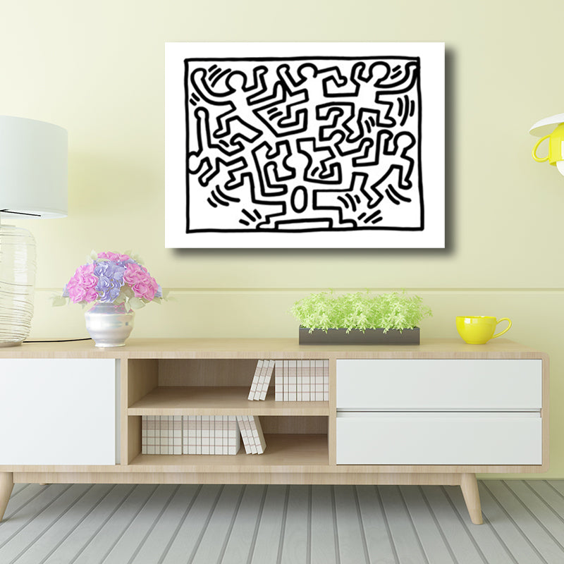 Funny Figure Drawing Wall Art for Living Room Abstract Canvas Print in Black-White Clearhalo 'Art Gallery' 'Canvas Art' 'Contemporary Art Gallery' 'Contemporary Art' 'Minimalism' 'Minimalist Art Gallery' 'Scandinavian' Arts' 1705727