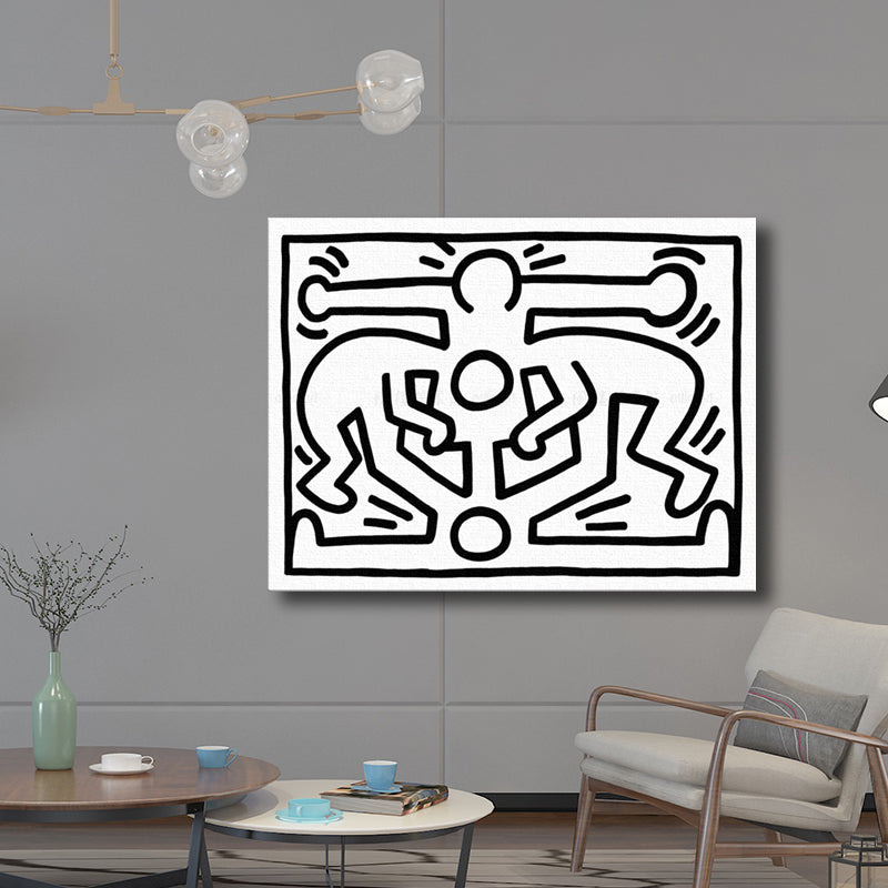 Funny Figure Drawing Wall Art for Living Room Abstract Canvas Print in Black-White Clearhalo 'Art Gallery' 'Canvas Art' 'Contemporary Art Gallery' 'Contemporary Art' 'Minimalism' 'Minimalist Art Gallery' 'Scandinavian' Arts' 1705730