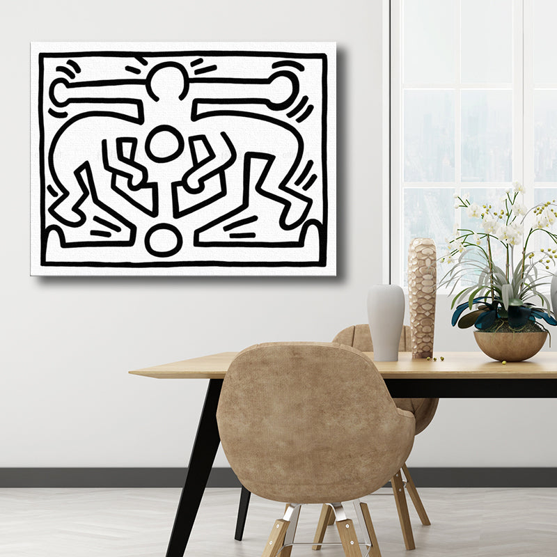 Funny Figure Drawing Wall Art for Living Room Abstract Canvas Print in Black-White Clearhalo 'Art Gallery' 'Canvas Art' 'Contemporary Art Gallery' 'Contemporary Art' 'Minimalism' 'Minimalist Art Gallery' 'Scandinavian' Arts' 1705731