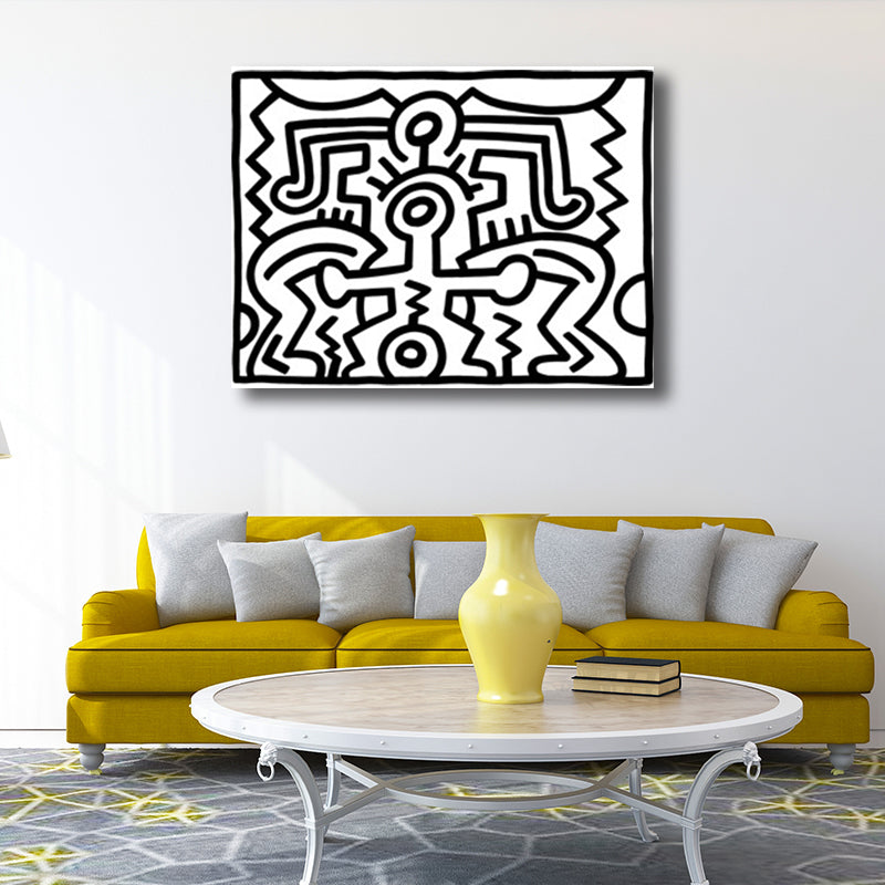 Funny Figure Drawing Wall Art for Living Room Abstract Canvas Print in Black-White Clearhalo 'Art Gallery' 'Canvas Art' 'Contemporary Art Gallery' 'Contemporary Art' 'Minimalism' 'Minimalist Art Gallery' 'Scandinavian' Arts' 1705734